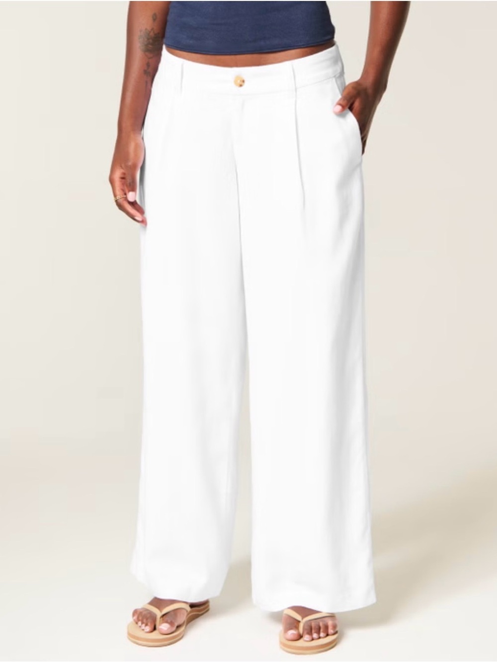 Hollister White Wide-Leg High-Rise Pants
